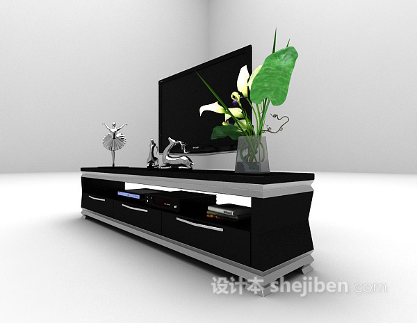 现代风格黑色简易电视柜3d模型下载