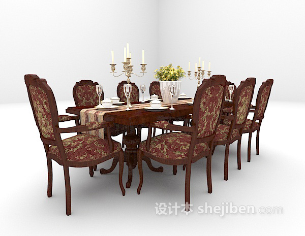 欧式风格欧式木质餐桌欣赏3d模型下载