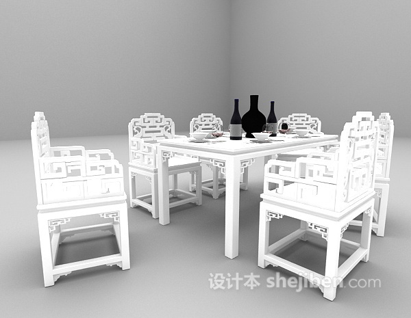 中式风格传统中式餐桌椅3d模型下载