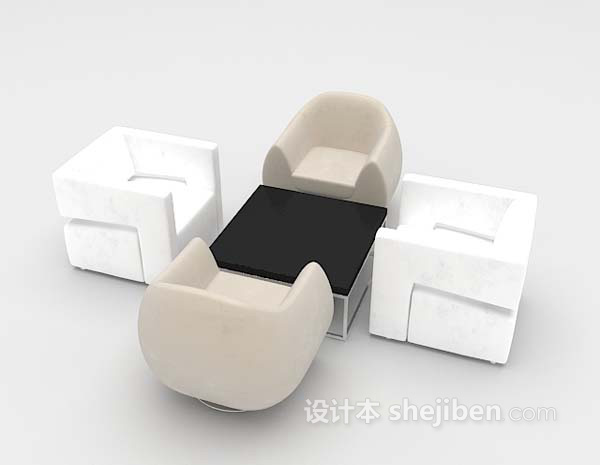 白色桌椅3d模型下载