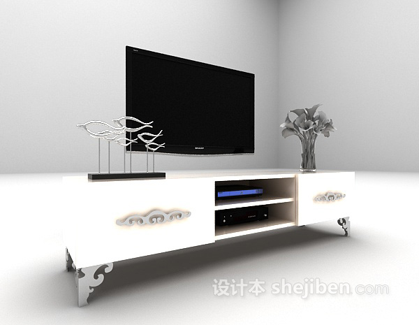 欧式风格白色欧式电视柜3d模型下载