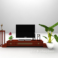 中式木质电视柜3d模型下载