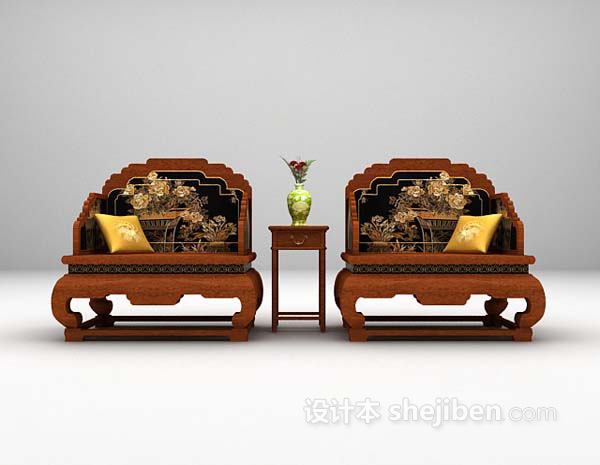中式棕色桌椅组合大全3d模型下载