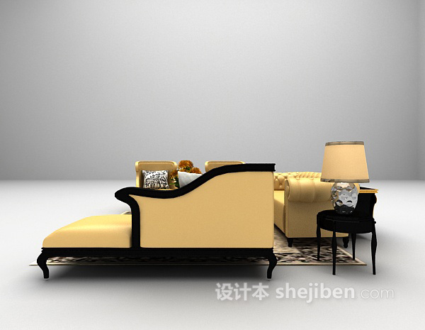 设计本欧式金色沙发组合3d模型下载