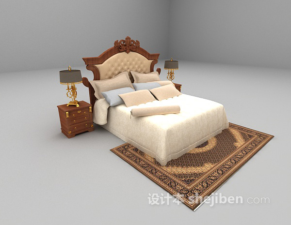 欧式风格欧式木质床3d模型下载