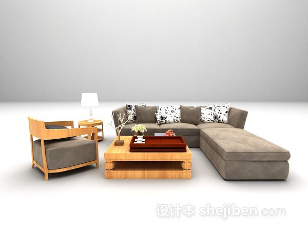 现代棕色沙发3d模型下载