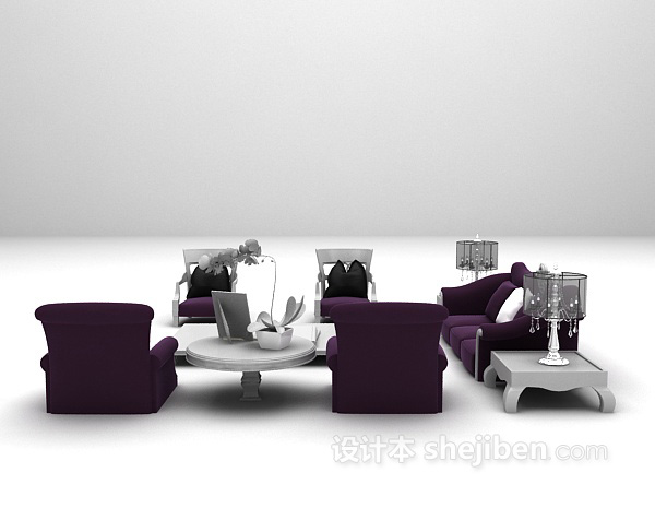 欧式风格紫色欧式古典沙发3d模型下载