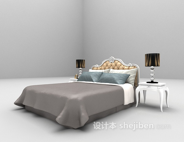 免费白色欧式床欣赏3d模型下载