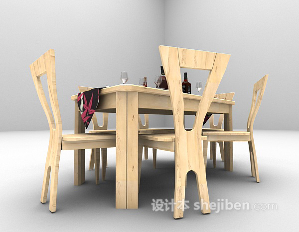 现代风格木色餐桌3d模型下载