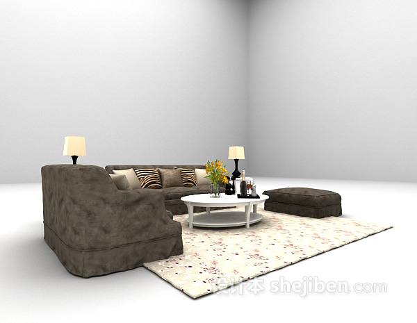 现代风格棕色沙发组合大全3d模型下载