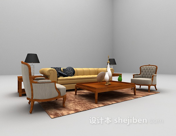 木质沙发组合3d模型