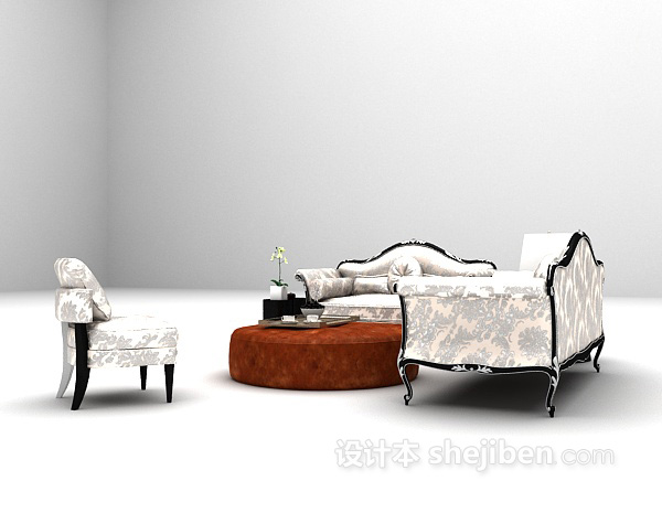 设计本白色欧式沙发组合3d模型下载