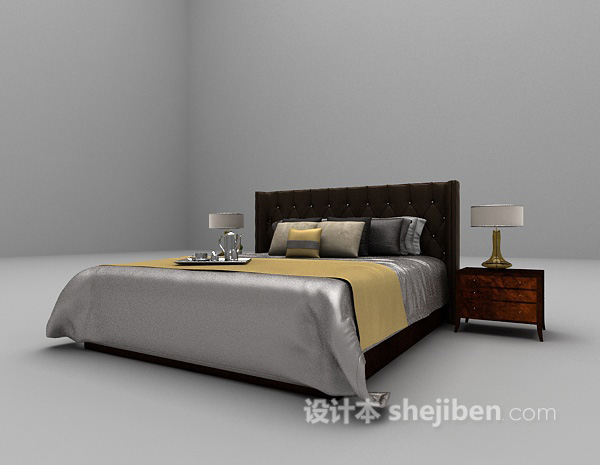 免费黑色木质床欣赏3d模型下载