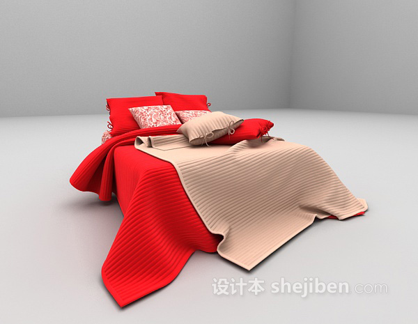 现代风格红色床3d模型下载