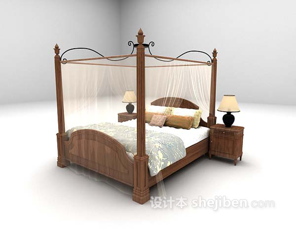 免费木制床欣赏3d模型下载
