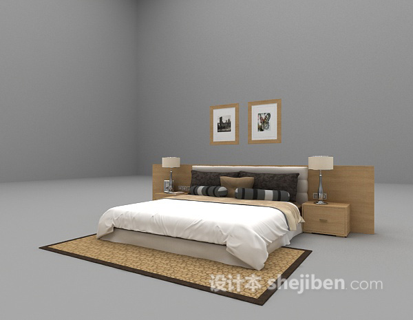 免费木质双人床欣赏3d模型下载