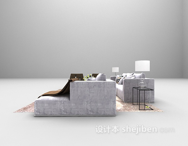 现代风格浅紫色组合沙发大全3d模型下载