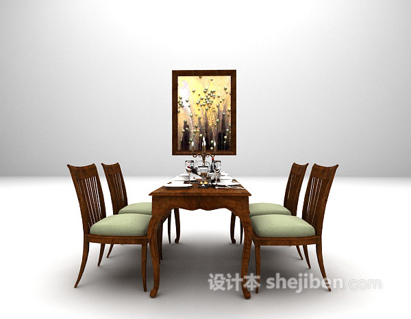 现代家庭餐桌3d模型下载