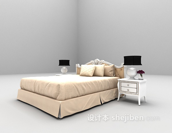 免费白色欧式床3d模型下载
