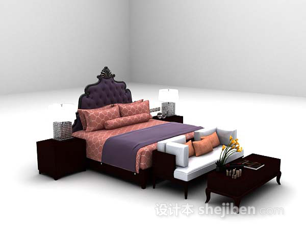 欧式风格双人床具3d模型下载
