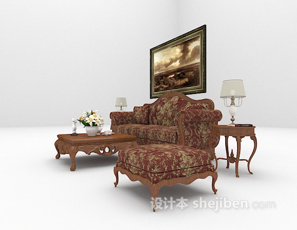 免费欧式木质沙发3d模型下载