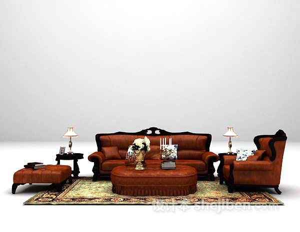 欧式风格皮质沙发组合3d模型下载