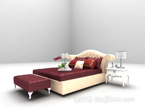 免费家庭双人床3d模型下载