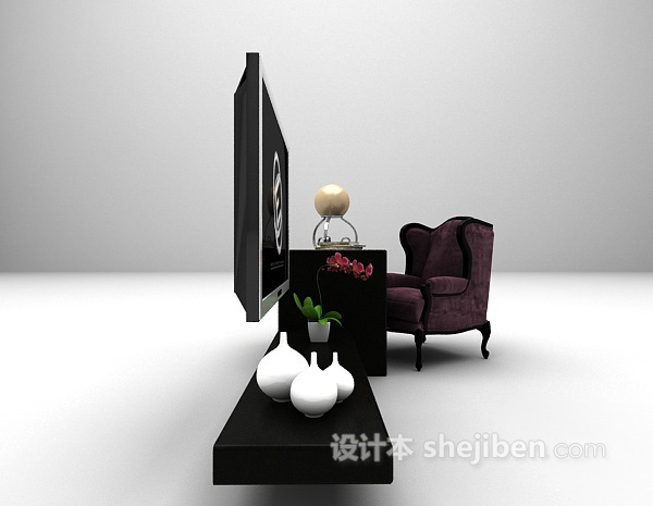 欧式风格电视柜沙发组合3d模型下载