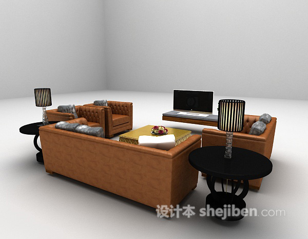 免费棕色皮质沙发组合推荐3d模型下载