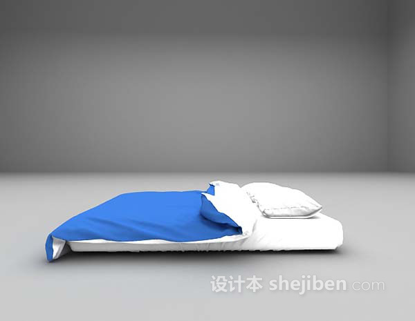 设计本蓝色双人床3d模型下载