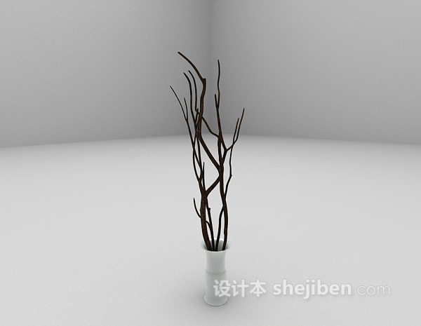 现代风格木枝盆栽3d模型下载