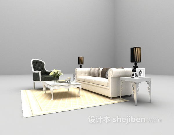 免费欧式清新沙发组合3d模型下载