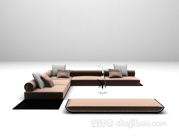 现代风格棕色矮沙发3d模型下载