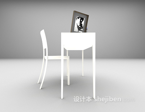 设计本白色木质书桌3d模型下载