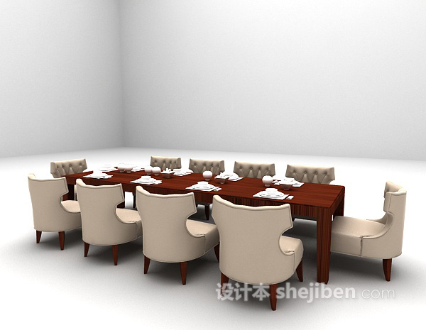 免费木质餐桌欣赏3d模型下载