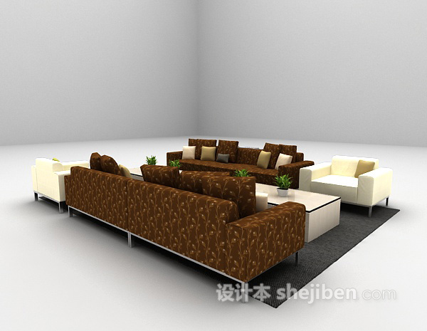 免费田园风沙发组合3d模型下载