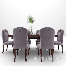 欧式古典餐桌椅组合3d模型下载