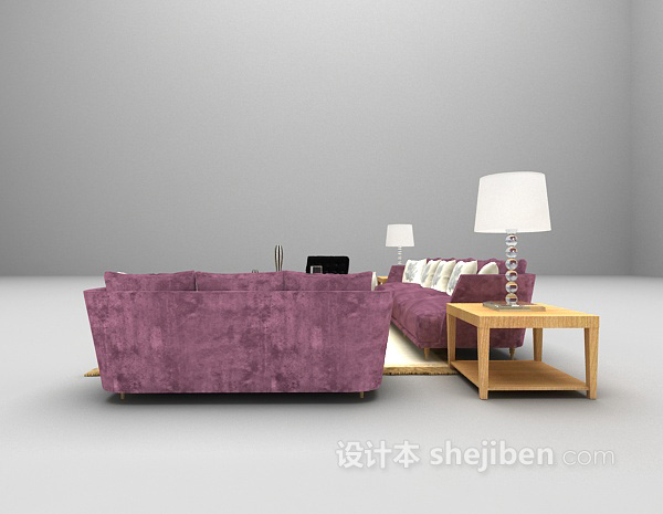 现代风格现代红色沙发组合3d模型下载