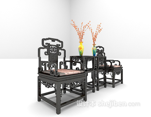 中式风格中式木质椅3d模型下载