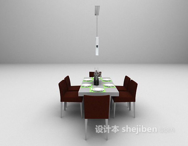 设计本现代木色餐桌3d模型下载