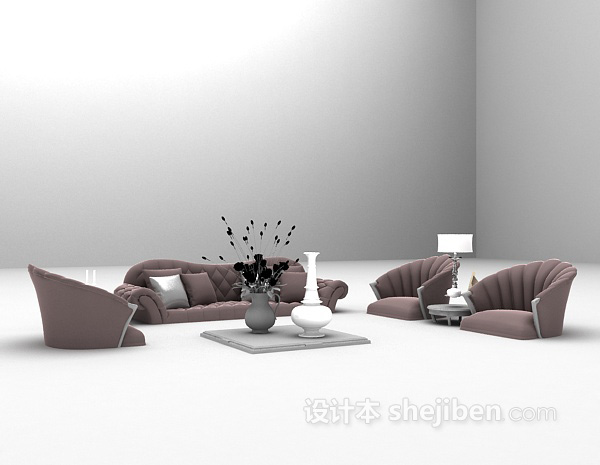 免费粉色欧式组合沙发3d模型下载