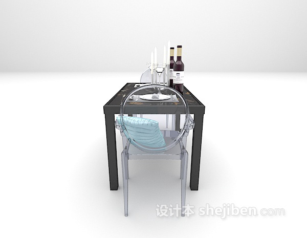 设计本欧式黑色餐桌3d模型下载