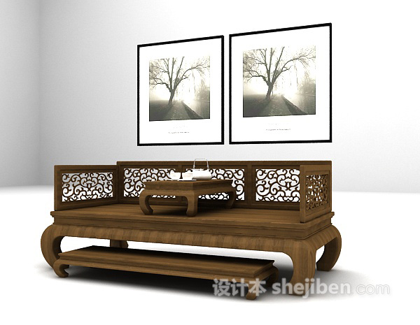 设计本中式木质沙发3d模型下载