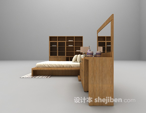 设计本现代木质床3d模型下载