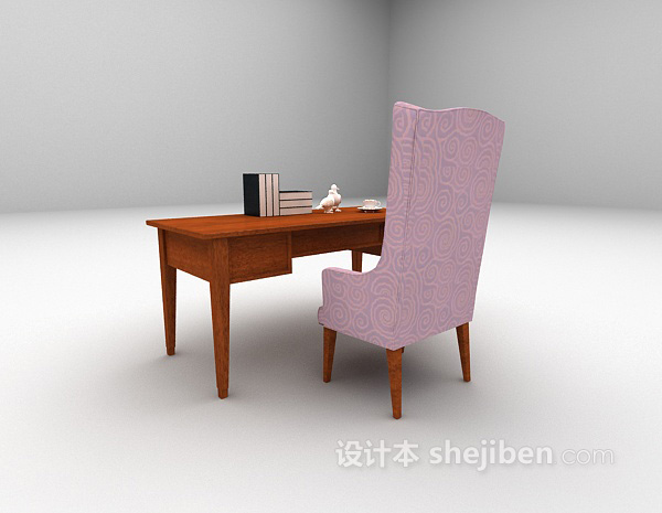 欧式风格高背椅书桌3d模型下载
