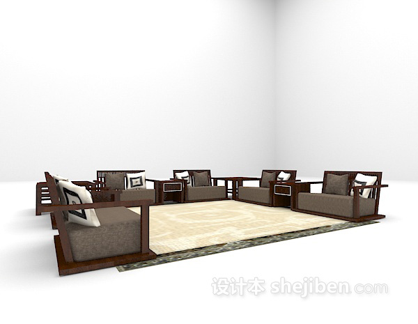 中式风格中式组合沙发3d模型下载