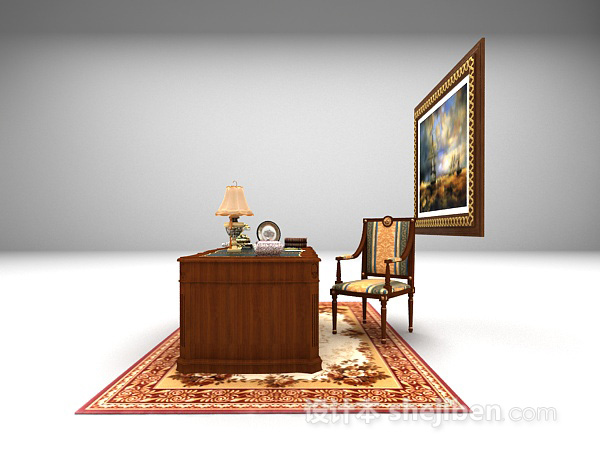 设计本欧式古典书桌3d模型下载