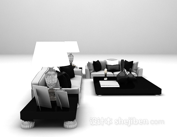现代风格灰色系沙发3d模型下载