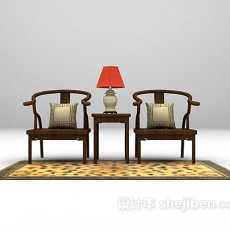 中式棕色桌椅组合免费3d模型下载