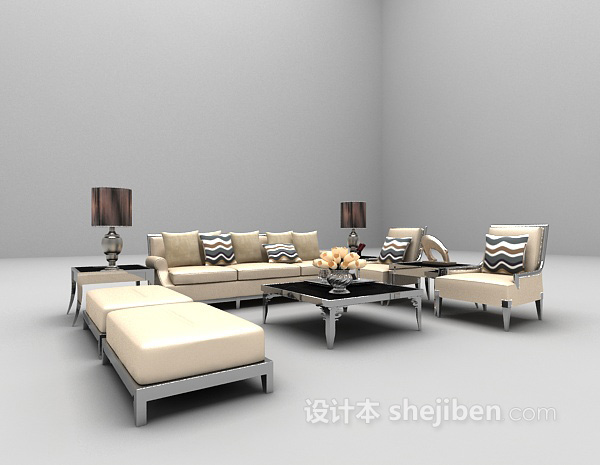 现代灰色沙发组合模型下载